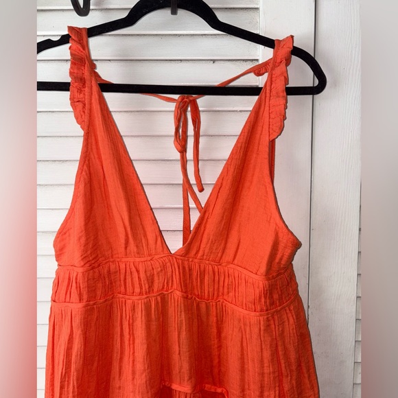 Anthropologie Celadon Flame Orange Backless Midi Dress NWT Size L - Picture 4 of 8
